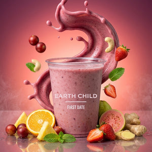 EARTH CHILD Camu Krush smoothie cup with camu camu, orange, pineapple, strawberry, guava and ginger