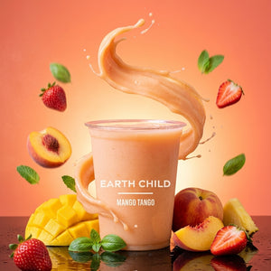 EARTH CHILD Mango Tango smoothie cup with mango, peach, pineapple, strawberry and almond milk